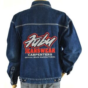 Vintage 90s FUBU Jeanswear Carpenters Denim Jacket Mens Large Blue Embroidered